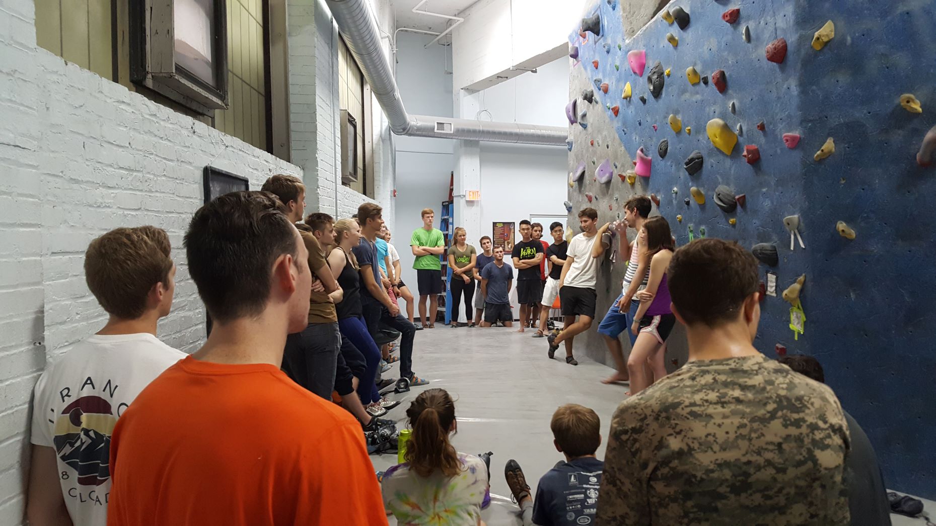 A Northeastern University climbing club meeting at Rock Spot in Boston