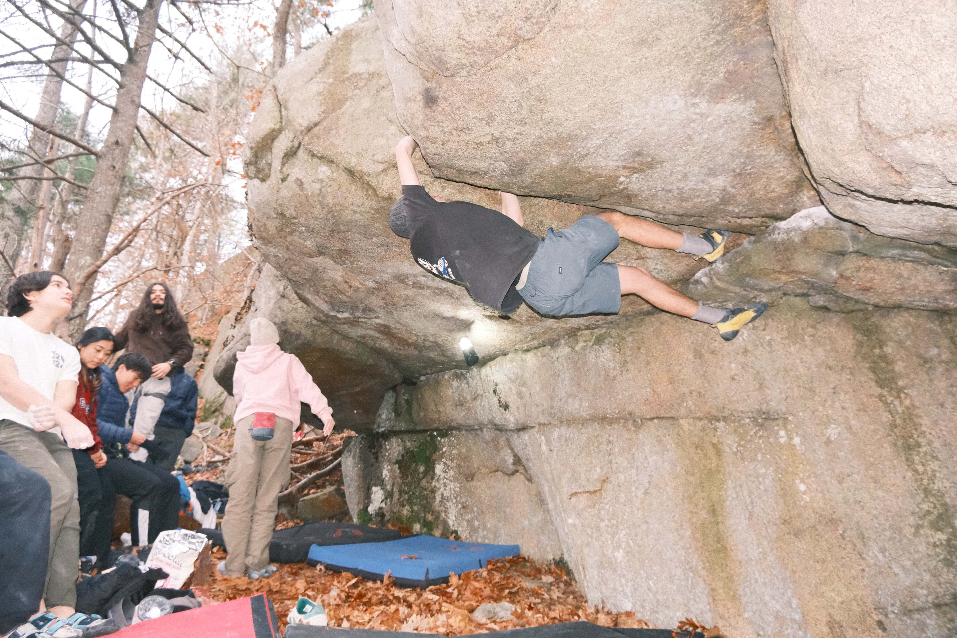 Northeastern Climbing Club members getting ready to climb at Middlesex Fells in Boston
